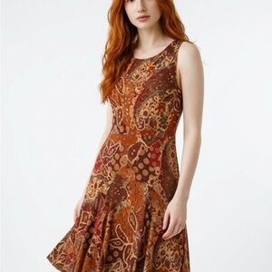 Lauren Ralph Lauren Paisley Midi Dress in Brown and Orange, Cotton